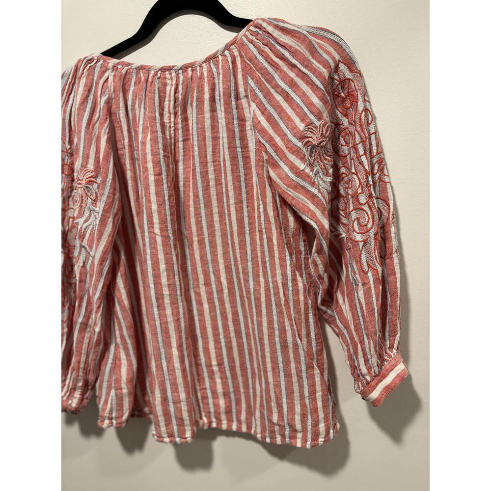 Anthropologie Striped Embroidered Boho Blouse Tassels XS - Picture 6 of 7